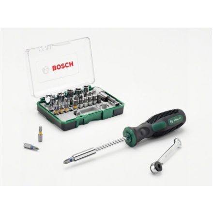 BOSCH Súprava račňového bitu a nástrčky 27 dielov + skrutkovač