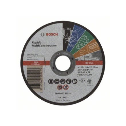 BOSCH Rezný kotúč 125 x 1,0 x 22,2 mm rovný ACS 60 V BF Rapido Multi Construction