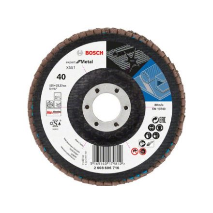 BOSCH Lamelový brúsny kotúč kužeľový 125 x 22,2 / P40 zirkón-korund X551 inox