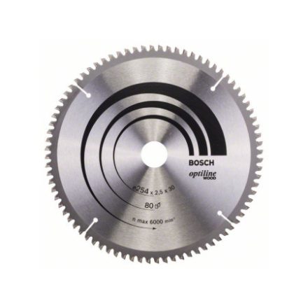 BOSCH pílový kotúč na drevo 254 x 30 x 2,5 mm / 80T Optiline Wood ATB