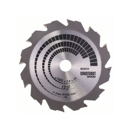 BOSCH Pílový kotúč na drevo 160 x 20/16 x 2,6 mm / 12T Construct Wood