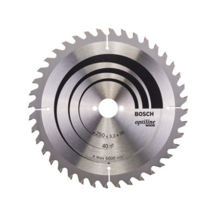 BOSCH Pílový kotúč na drevo 250 x 30 x 3,2 mm / 40T Optiline Wood ATB / UW