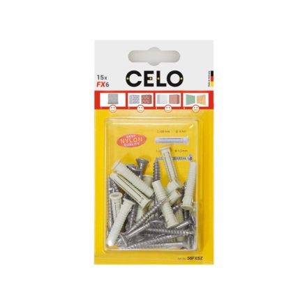 CELO FX 10 univerzálna nylonová hmoždinka + 7 x 65 šesťhranná skrutka (5 ks)