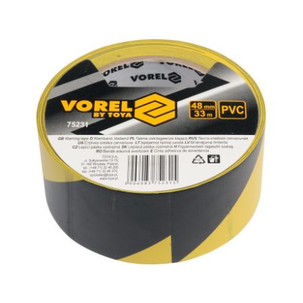 VOREL Samolepiaca označovacia páska čierno-žltá 48 mm x 33 m PVC