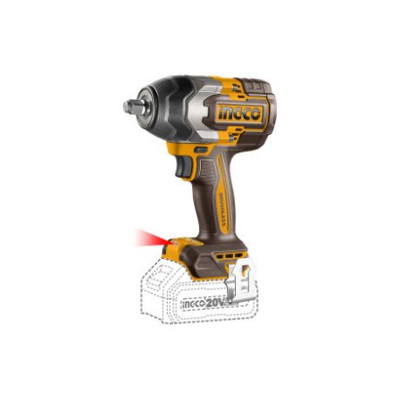 INGCO Akumulátorový ťahový skrutkovač 1/2" 850 Nm bezuhlíkový 20 V (bez batérie a nabíjačky)