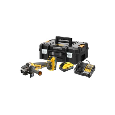 DEWALT Nabíjateľná uhlová brúska 125 mm 18 V (2 x 5,0 Ah Power Stack batéria + nabíjačka + TSTAK)