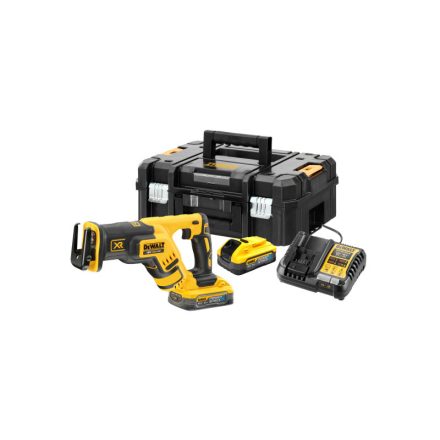 DEWALT Nabíjateľná sablíková píla 18 V bez batérie (2 x 5,0 Ah Power Stack batéria + nabíjačka + TSTAK)