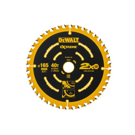 DEWALT EXTREME Pilový kotúč na drevo 165 x 20 x 1,65 mm / 40T