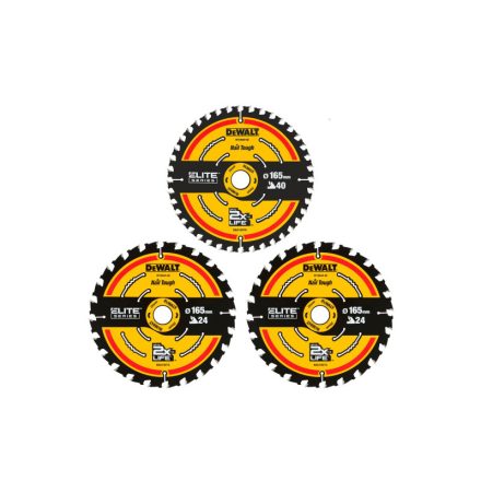 DEWALT EXTREME Sada pilových kotúčov 3-diely na drevo 165 x 20 x 1,65 mm / 2 x 24T + 1 x 40T