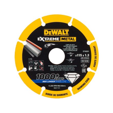 DEWALT EXTREME METAL Diamantový rezací kotúč na kov 115 x 1,3 x 22,2 mm (kov/alu/nerez)