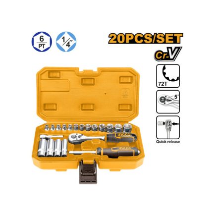 INGCO Sada skĺbacích klúčov 20 dielna 1/4" 4-14 mm CrV