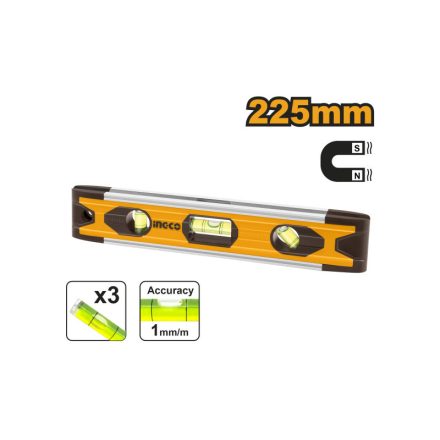 INGCO Mini vodováha 225 mm 3 libely magnetické