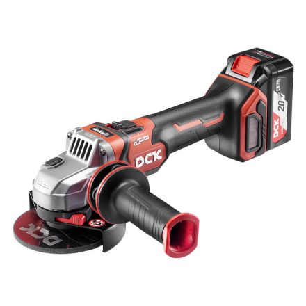 DCK Bezuhlíkový akumulátorový uhlový brúska 125 mm 20 V (2 x 5,0 Ah batéria + nabíjačka)