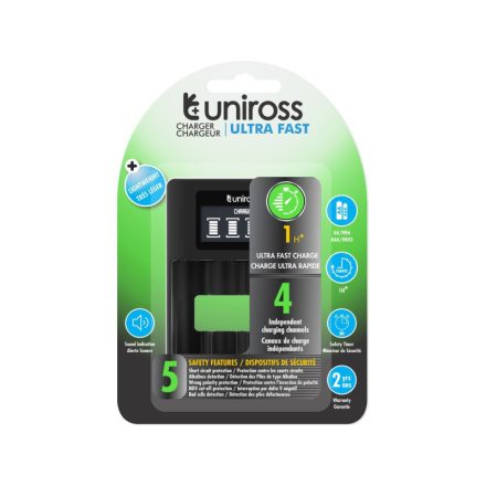 Rýchla nabíjačka procesora UNIROSS s ochranou LCD AA/AAA