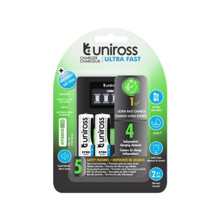 Procesor UNIROSS rýchlonabíjačka + 4 AA/tužkové batérie 1,2 V 2700 mAh