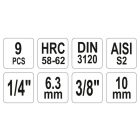 Sada nástrčných kľúčov YATO 9 kusov Allen 1/4", 3/8" CrV