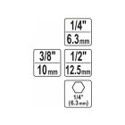 Sada adaptérov YATO nástrčných kľúčov 3 diely 1/4" Hex -> 1/4", 3/8", 1/2" štvorec