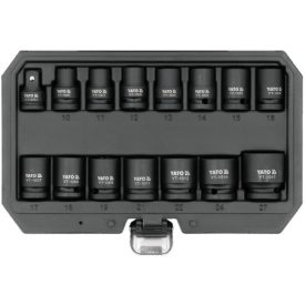YATO Gépi dugókulcs készlet 1/2" 15 részes 10-27 mm 3/8" x 1/2" adapterrel   YATO Gépi dugókulcs készlet 1/2" 15 részes 10-27 mm 3/8" x 1/2" adapterrel