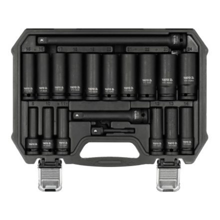 YATO Hosszú gépi dugókulcs készlet 1/2" 19 részes 8-25 mm