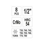 Sada nástrčkových kľúčov pre stroj YATO 8 kusov Torx 1/2" T30-T80 CrMo
