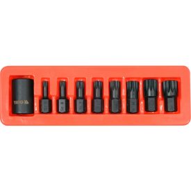YATO Súprava drážkových bitov 9 kusov 1/2" M6-M18 mm adaptér pre nástrčný kľúč   YATO Súprava drážkových bitov 9 kusov 1/2" M6-M18 mm adaptér pre nástrčný kľúč