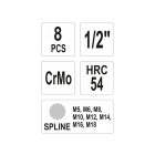 Sada nástrčkových kľúčov pre stroj YATO, 8 kusov, 1/2" M5-M18 CrMo