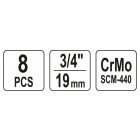 YATO Machine sada dlhých nástrčných kľúčov 8 kusov 3/4" 22-41 mm CrMo