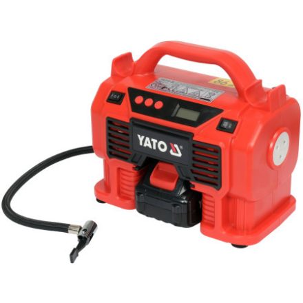 YATO Batériový kompresor 11 bar 18 V (1 x 3,0 Ah batéria + nabíjačka) + 12 V zapaľovač cigariet