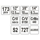 Sada nástrčných kľúčov YATO 173 kusov 1/4", 3/8", 1/2" CrV