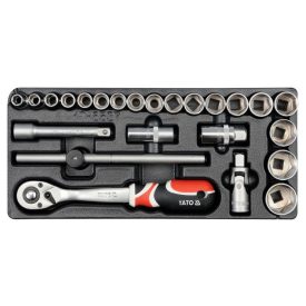 Sada nástrčných kľúčov YATO 24 kusov 1/2" 10-32 mm CrV (vložka do zásuvky)   Sada nástrčných kľúčov YATO 24 kusov 1/2" 10-32 mm CrV (vložka do zásuvky)