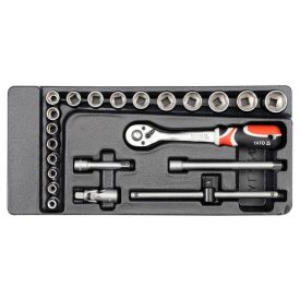 Sada nástrčných kľúčov YATO 22 kusov 3/8" 6-22 mm CrV (vložka do zásuvky)   Sada nástrčných kľúčov YATO 22 kusov 3/8" 6-22 mm CrV (vložka do zásuvky)
