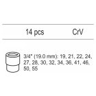 Sada nástrčných kľúčov YATO 14 kusov 3/4" 19-55 mm CrV (vložka do zásuvky)