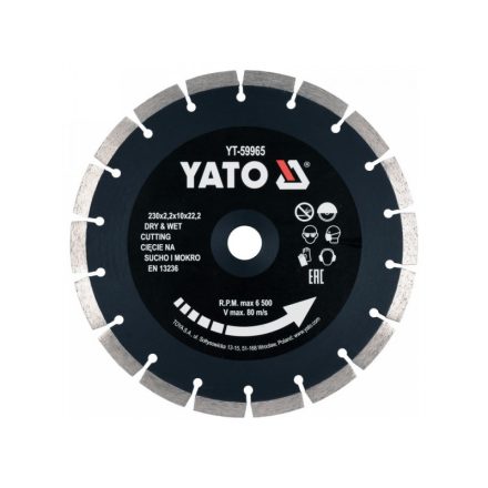 YATO Diamantový rezný kotúč 230 x 2,2 x 10 x 22,2 mm segmentovaný