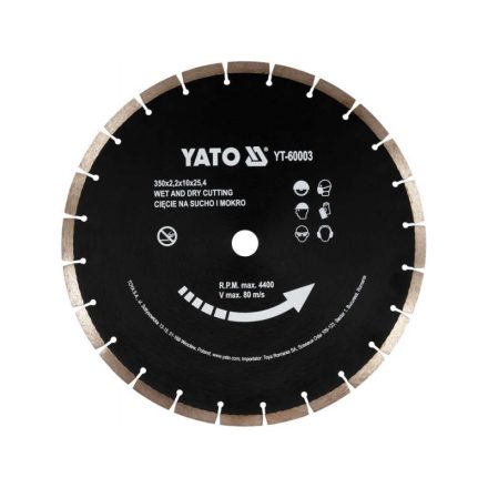 YATO Diamantový rezací kotúč 350 x 3,4 x 10,0 x 25,4 mm segmentový