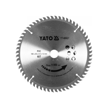 YATO Pílový kotúč pre PVC 185 x 20 x 1,5 mm / 60T