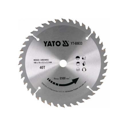 YATO Pílový kotúč na drevo 190 x 16 x 2,2 mm / 40T