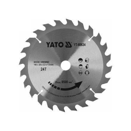YATO Pílový kotúč na drevo 190 x 20 x 1,5 mm / 24T