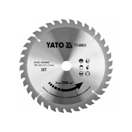 YATO Pílový kotúč na drevo 190 x 20 x 1,5 mm / 36T