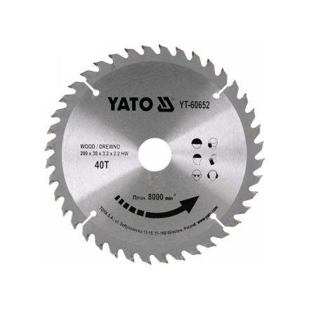 YATO Pílový kotúč na drevo 200 x 30 x 2,2 mm / 40T