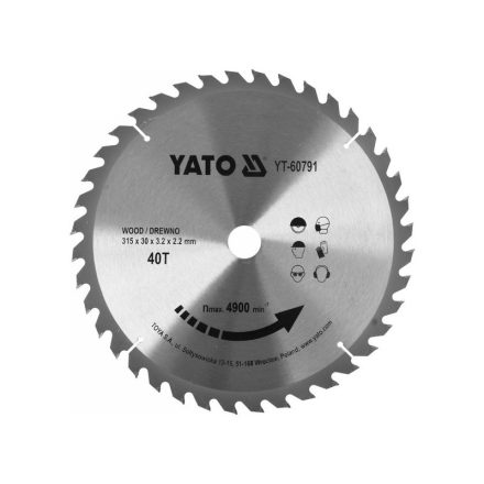 YATO Pílový kotúč na drevo 315 x 30 x 3,2 mm / 40T