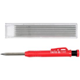 YATO Drevená stavebná ceruzka s kovovým obalom nabitá 150 mm + 6 náplní   YATO Drevená stavebná ceruzka s kovovým obalom nabitá 150 mm + 6 náplní